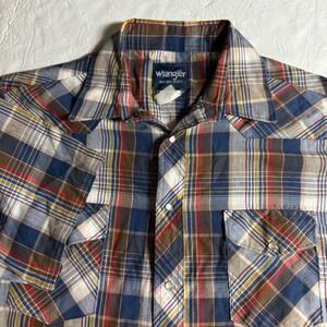 Wrangler Western Shirts Mens Blue Red Plaid Short Sleeve Pearl Snap Shirt XL?